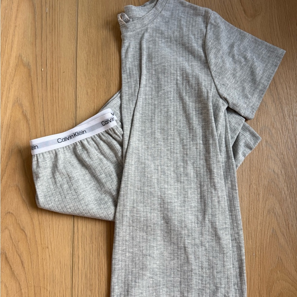 Calvin Klein Ribbed Tank Top and Bottoms Set in Heather Gray